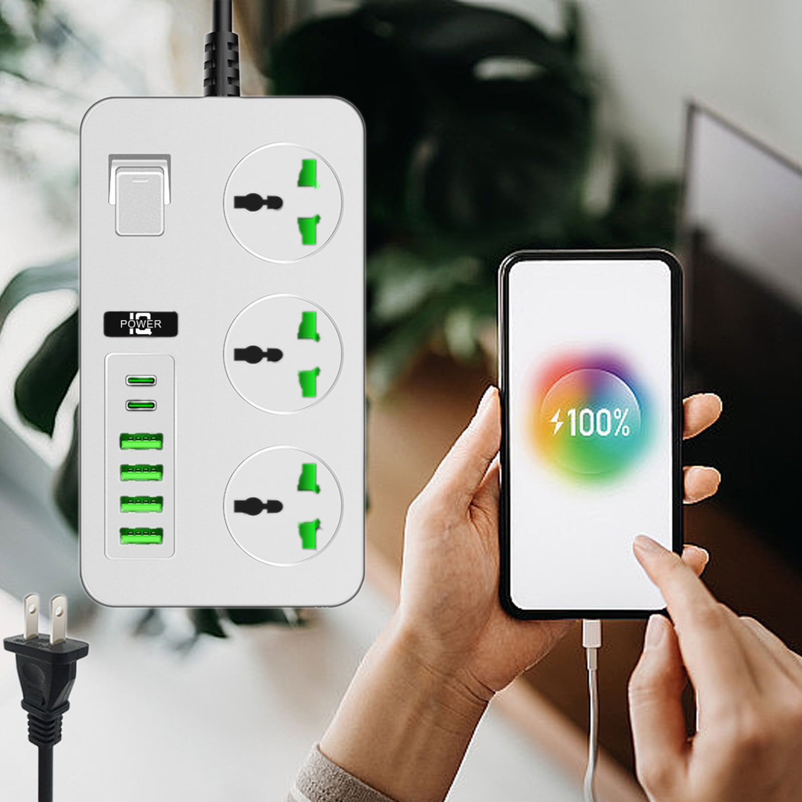 2 Prong Power Strip Tower - 9 Outlets & 3 USB Ports (2 USB-C), 5FT Cord, Surge Protector For Old Homes