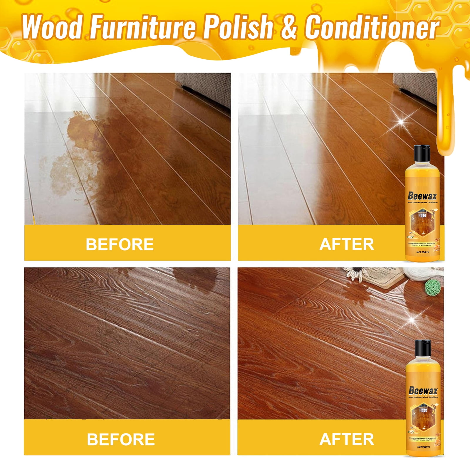 Alvantor Beeswax Wood Polish and Conditioner for Furniture, Waterproof and Restorer Wood Wax, Multipurpose Beeswax Furniture Cleaner, 3.38fl.oz