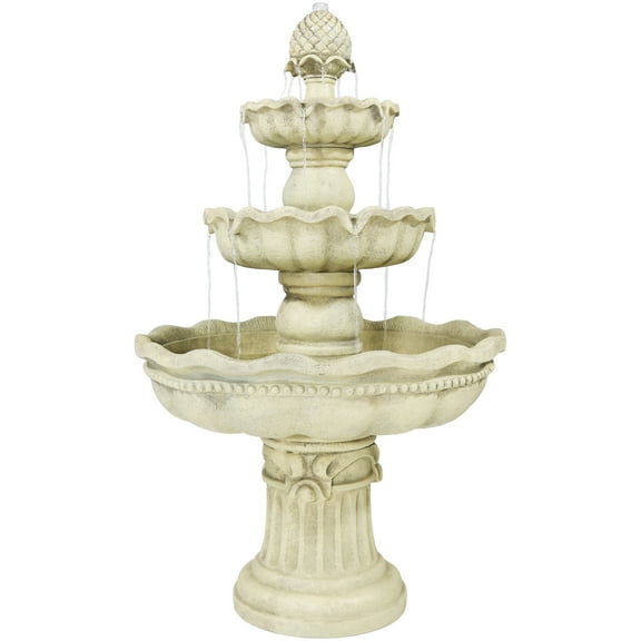 Sunnydaze Pineapple Traditional White Fiberglass 3-Tiered Outdoor Water Fountain