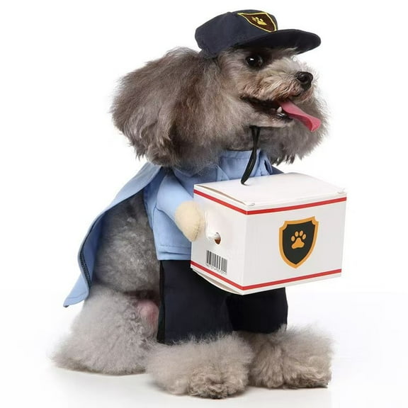 Delivery Driver Dog Costume, Pet Uniform with Hat and Package Prop, Cute Courier Outfit for Small Dogs and Cats-S