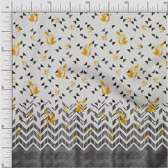 oneOone Cotton Poplin White Fabric Leaves Chevron & Triangle Panel Diy Clothing Quilting Fabric Print Fabric By Yard 42 Inch Wide