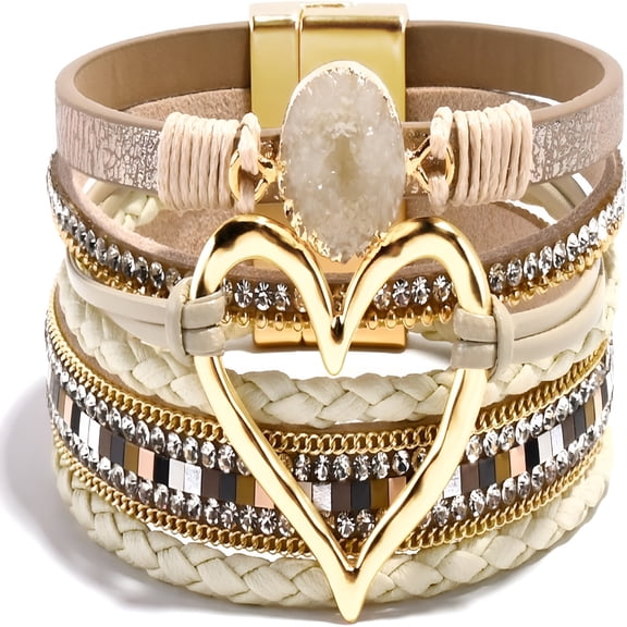 DESIGNICE Boho Leather Wrap Bracelets for Women, Multi-Layer Wristband with Secure Clasp, Versatile Bohemian Jewelry Accessory