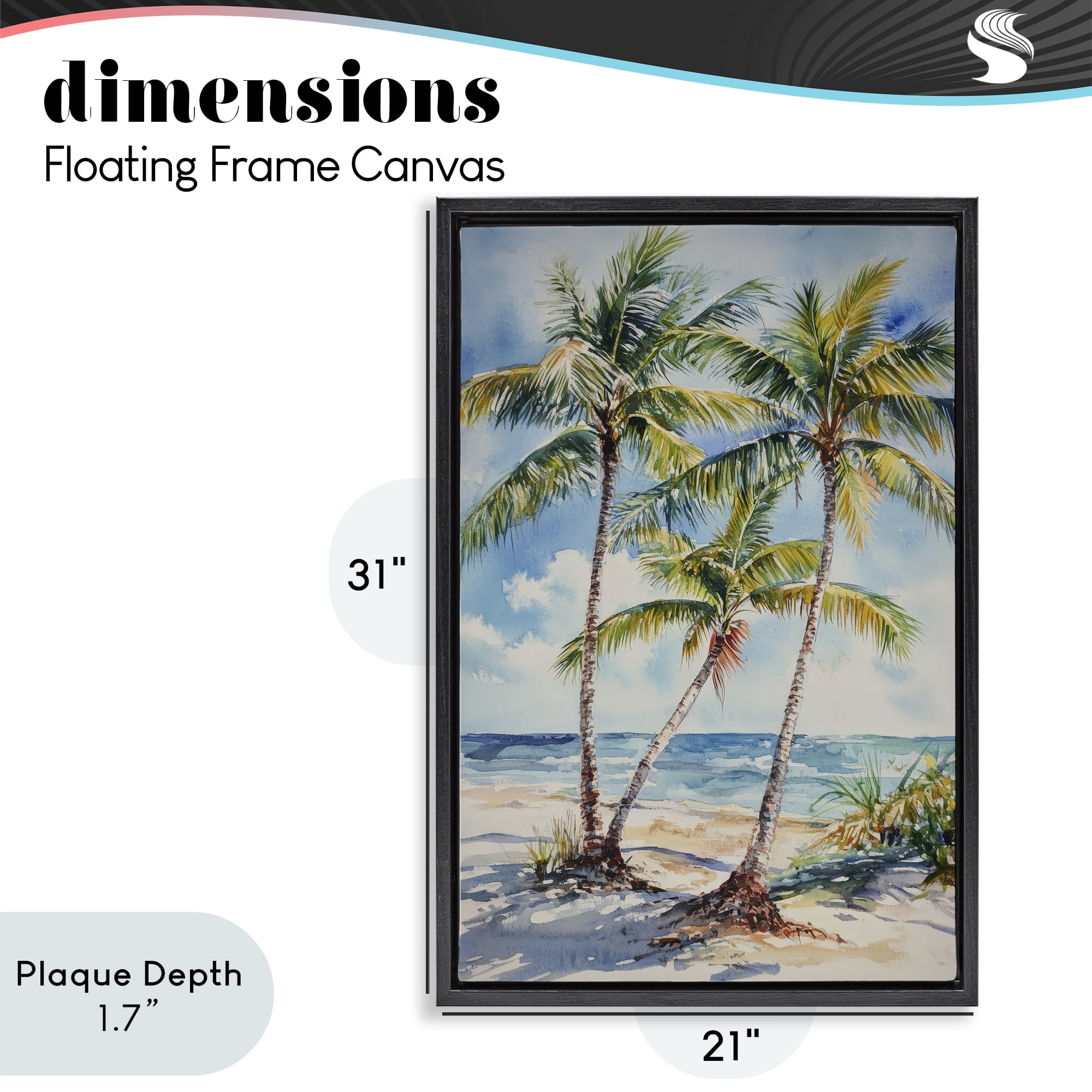 Stupell Industries Windy Palm Trees on Shore Black Framed Floater Canvas Wall Art, design by Petal Prints Design