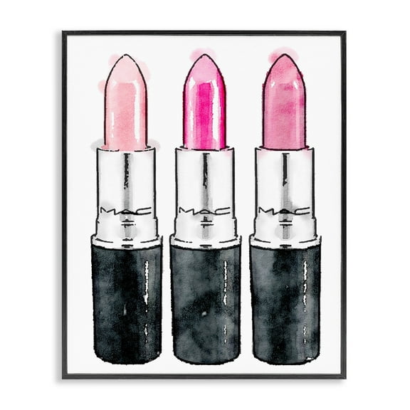 Three Pink Lipsticks Framed Giclee Texturized Art, 11 x 1.5 x 14