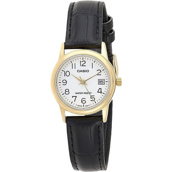 Casio Women's Black Leather Band Gold Bezel Watch LTP-V002GL-7B2