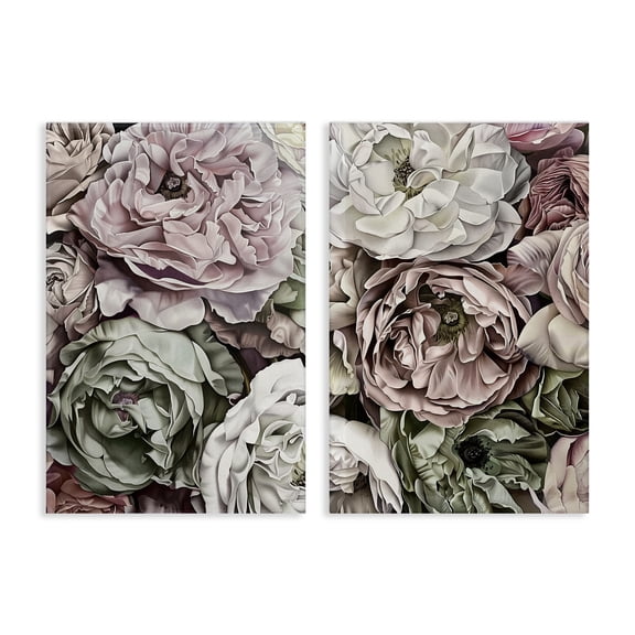 Stupell Industries Mixed Roses and Peonies 2 Piece Canvas Wall Art Set design by Annabelle Hall, 24 x 16