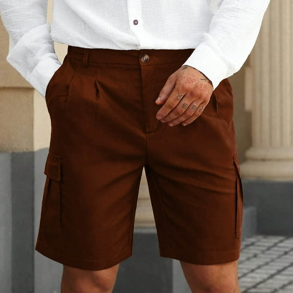Men's Vintage Pleated Cargo Shorts Casual Bermuda Short Pants Belt Loops Summer Quick Dry Lightweight Breathable Shorts with Pockets 7"/9" Inseam