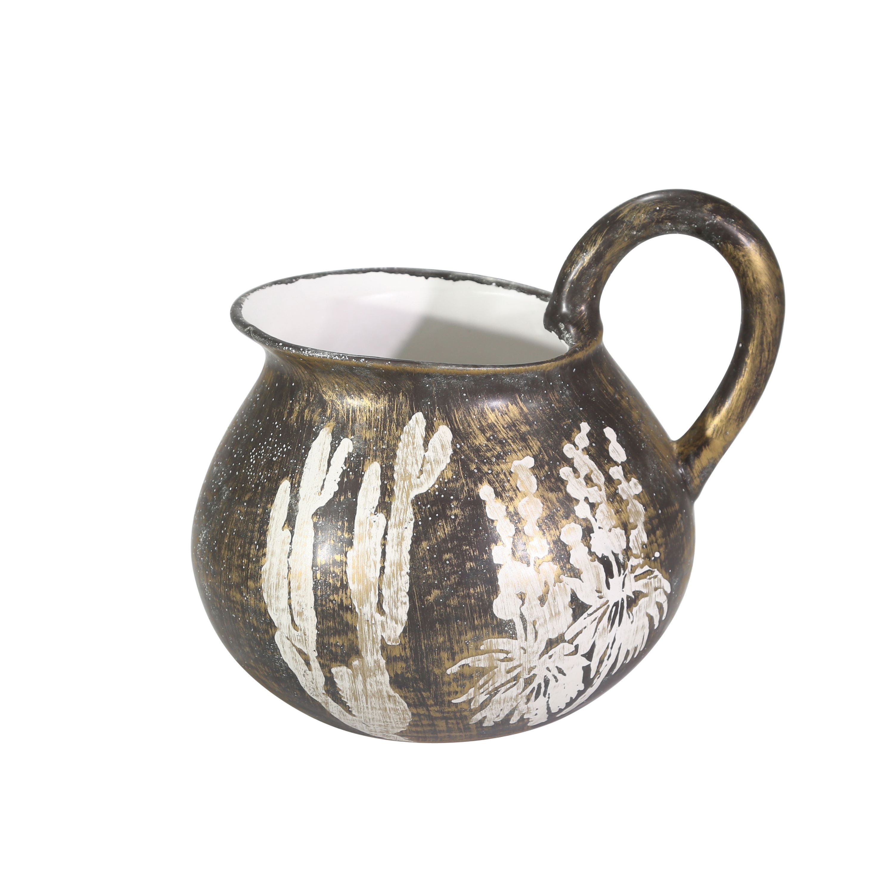 Traditional Ceramic Pitcher with Handle, Black and White