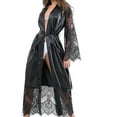 thumbnail image 2 of Women Sexy Lace Long Robe Sleepwear Nightwear Bathrobe Nightdress, Black, M, 2 of 11