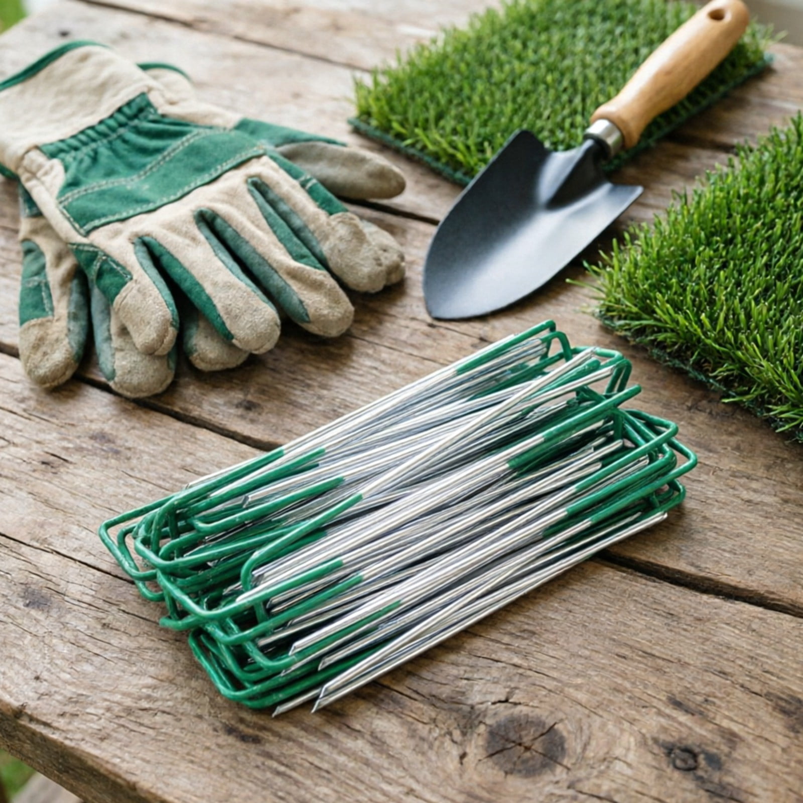 50Pcs U Shaped Manganese Steel Tent Stakes Heavy Duty Ground Anchors For Camping Landscaping(Green-15Cm)