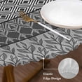 thumbnail image 3 of Grey Black Boho Round Tablecloth, Fitted Table Cover with Elastic for 55"-60" Round Tables, Vintage Ethnic Tribe Abstract Art Table Cloth Outdoor Indoor Dinning Party Waterproof Tablecloths, 3 of 7