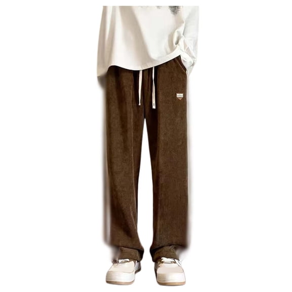 Zylarhe Casual Pants for Men Men's Drawstring Elastic Waist Loose Straight Leg Corduroy Pants With Pockets Little