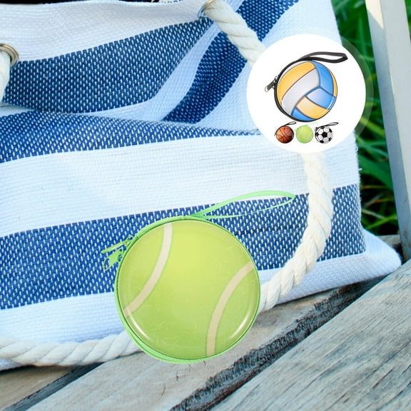 Masteelf 4PCS Children Basketball Volleyball Football Pattern Cartoon Coin Purse Portable Change Tin Round Zipper Storage Box for Kids