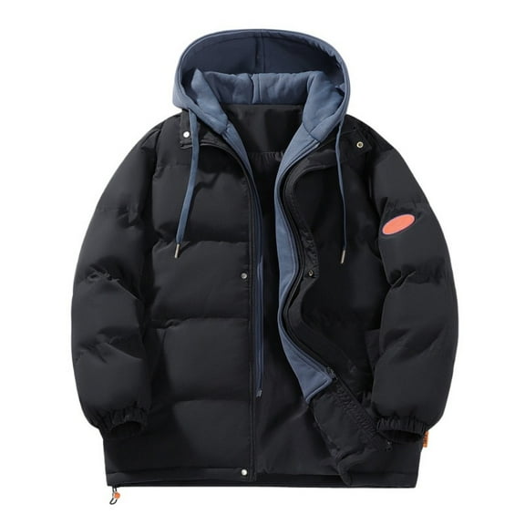 Breezora Oversized Hooded Patchwork Puffer Coat Women Quilted Zip Up Jacket Packable Warm Winter Outdoor Fashion L Size Black