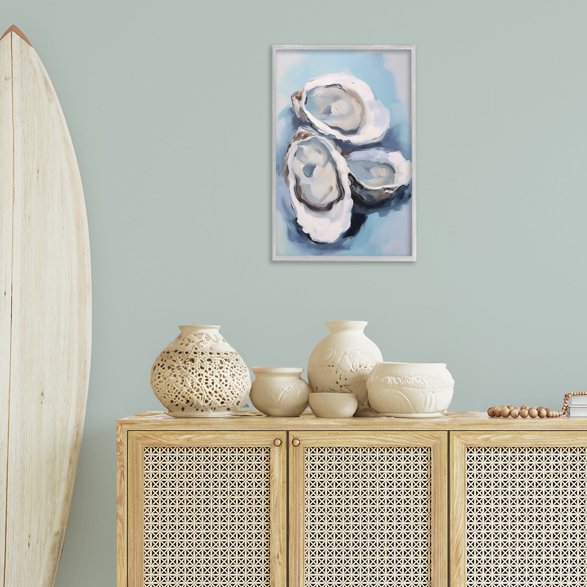 Stupell Industries Three Oyster Seashells Animals & Insects Painting Gray Framed Art Print Wall Art, 16 x 24