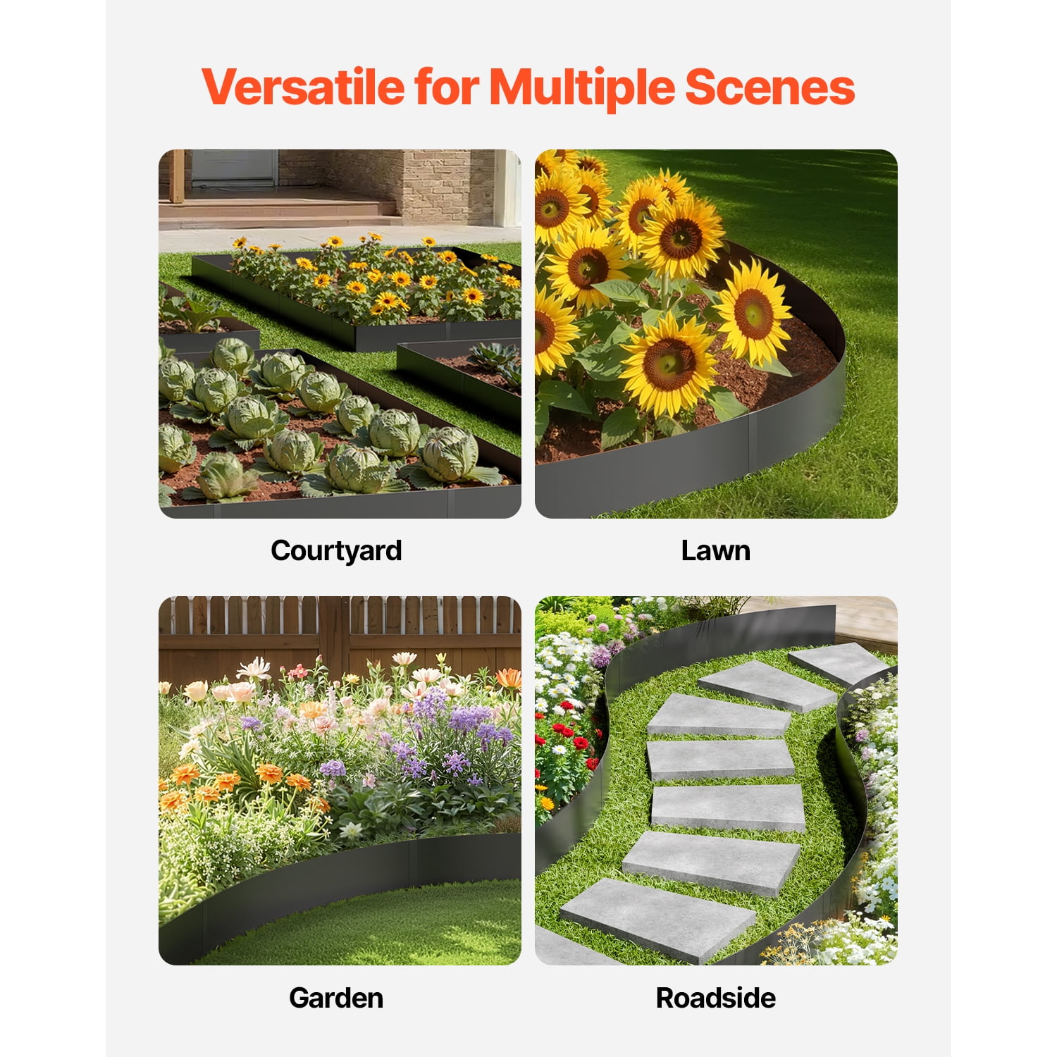 KFFKFF Iron Garden Border, Set of 6, 40 x 8 inches, Corrosion-Proof Metallic Garden Border, Flexible Outdoor Edging, Robust Grass Divider, Simple to Set Up, Black Divider for Yard Pathway Flower Bed