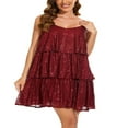 thumbnail image 1 of PENGXIANG Femmes Couches Volants Gâteau Robe Paillettes Spaghetti Sangle Mini Robe Backless Parti Danse Robe Cami, 1 of 7