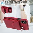 thumbnail image 6 of Crossbody Wallet Back Case for iPhone X/XS with Card Holder, Vintage Premium PU Leather Case with Long Shoulder Strap, Purse Shockproof Flip Phone Cover for iPhone X/XS, Red, 6 of 12