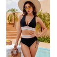 thumbnail image 2 of Blooming Jelly Women High Waisted Bikini Sets Tummy Control Swimsuits Color Block Two Piece Drawstring Bathing Suit, 2 of 5