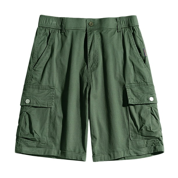 pstuiky Pantalones cortos para hombre, Pantalones cortos cargo para hombre, para correr, con múltiples bolsillos, cintura elástica, de algodón, para senderismo. Pantalones cortos cargo