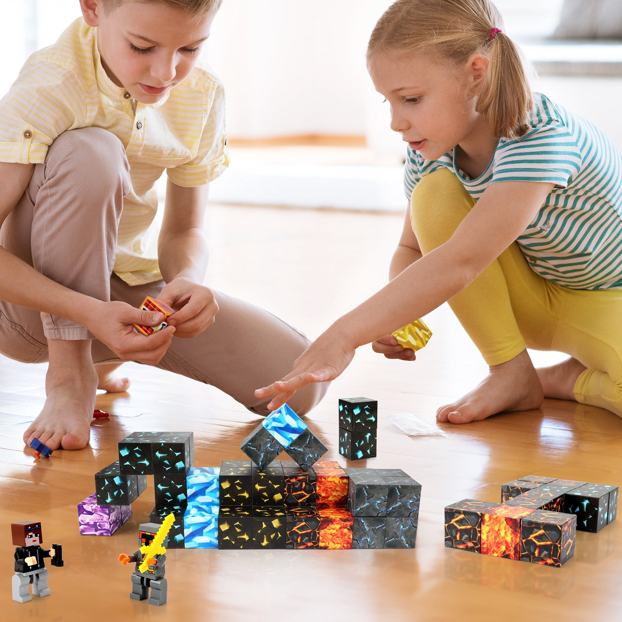 Magnetic Blocks-Build Mine Magnet World Sword Edition Mine Sword Caverns Magnet Classroom Must Haves Toddler Toys for Boys & Girls Age 3-4 4-5 6-8, Sensory Montessori Toys for Kids for 3+