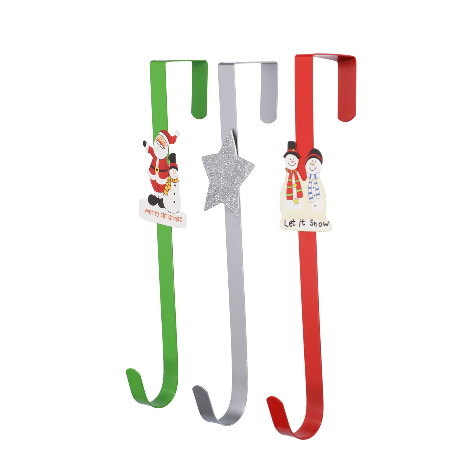 29.5 * 1.9 cm Pengxiaomei Christmas Wreath Hanger 3 Pack Star Snowman Santa Claus Wreath Hanger for Door Decoration