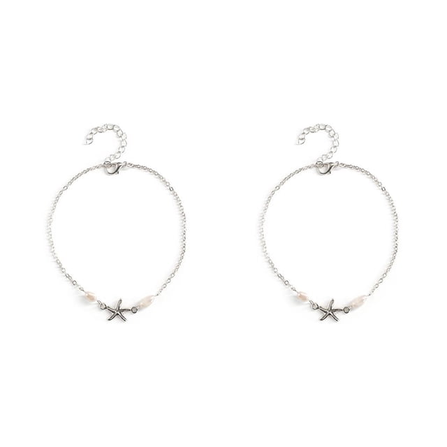 Tobillera Ajustable Qarigey Perla Oro Plata Mar Estrella para Niñas Mujeres Plata Type2 NO2