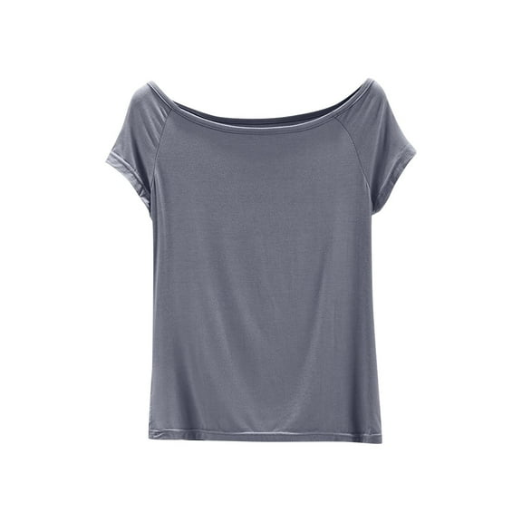 Bosfbaoi Pajama Tops For Women Off-Shoulder T-Shirt Raglan Sleeve Breathable Casual Top Thin Base Sleepwear Shirt