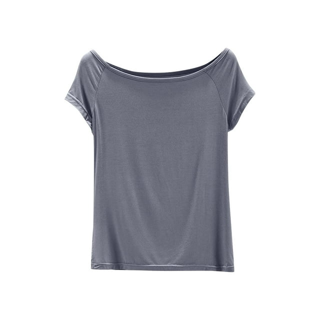 FAIWAD Womens Summer Pajama Tops Solid Color Short Sleeve Slim Pullover Soft Comfy Sleepwear Shirts