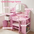 thumbnail image 2 of Jolie Vallee Vanity Set with Chair Kids Makeup Vanity Desk with Lights Mirror, 3 in 1 Toddler Vanity Desk with Bookshelf Storage Cabinet, Pink Pretend Play Dressing Table for Little Girls, 2 of 7