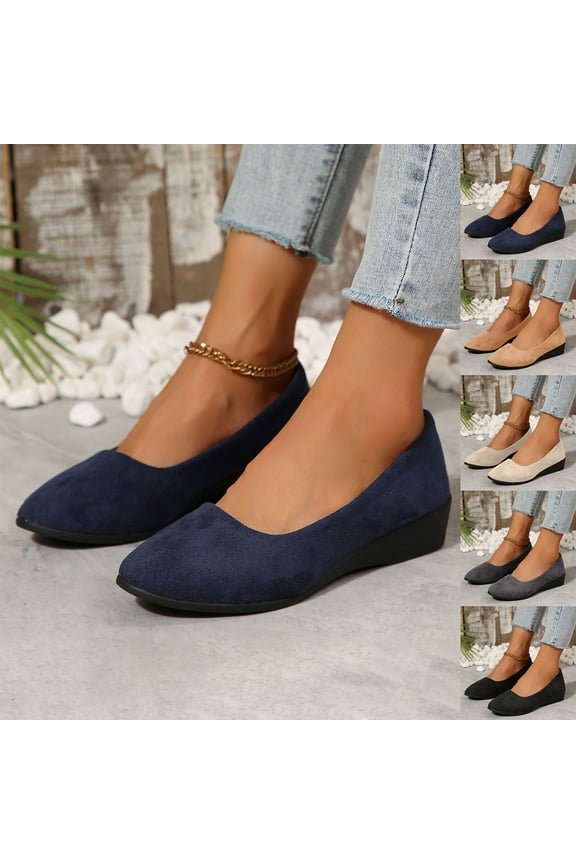 Women's Ballet Flats Business Office Work Dress Shoes Low Wedge Round Toe Slip-Ons Comfortable Dressy Casual Flats Shoes 7
