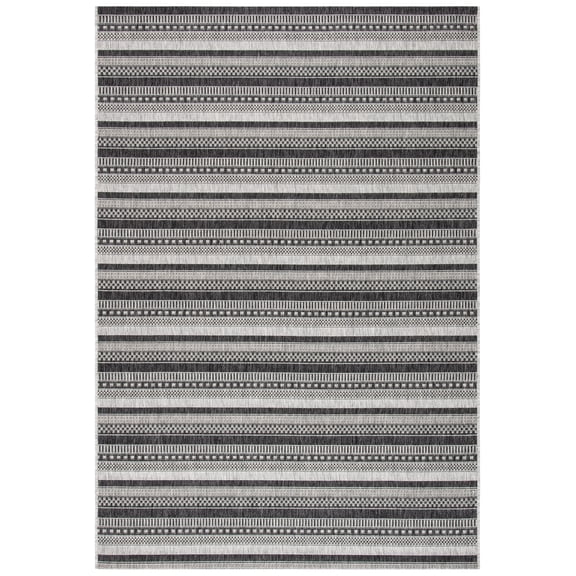 SAFAVIEH Courtyard Xzavier Geometric Striped Indoor/Outdoor Area Rug, 5'3" x 7'7", Black/Grey