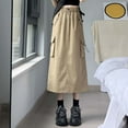 thumbnail image 4 of Cargo Skirts for Women High Waist A Line Slimming Skirt Loose Daily Casual Retro Summer Womens Long Skirt with Pocket Khaki S, 4 of 5