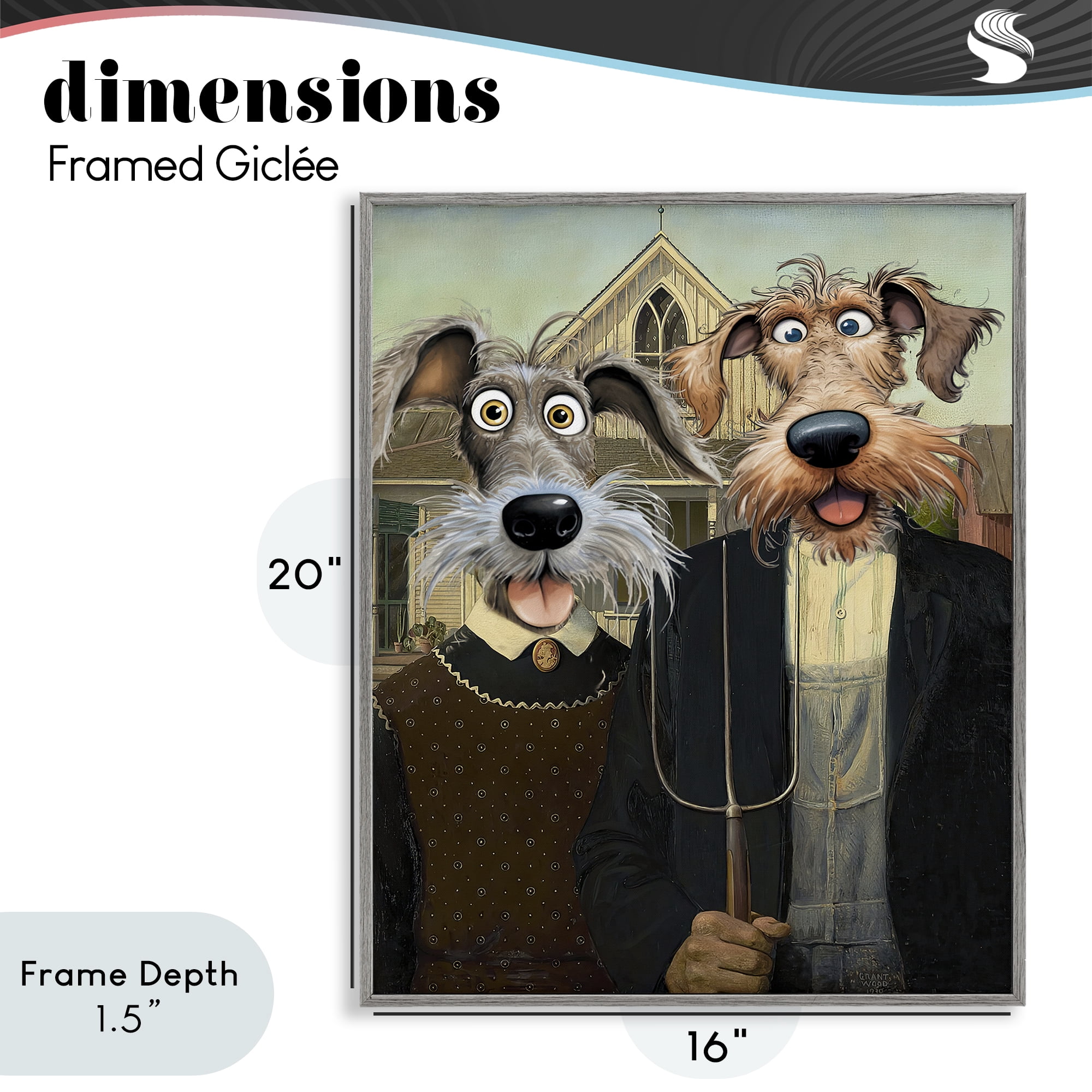 Stupell Industries American Gothic Pups Gray Framed Giclee Art, design by Tina LeCour