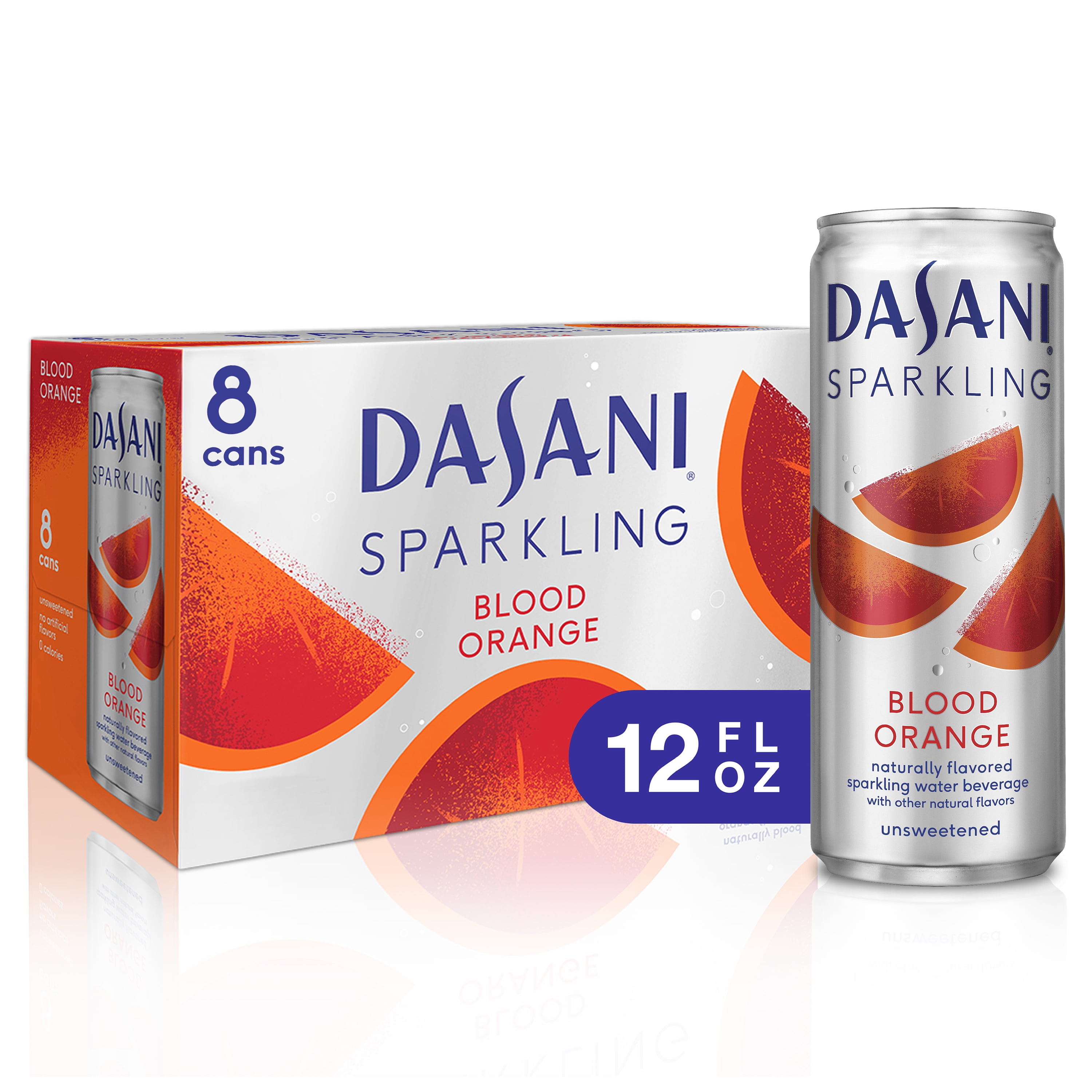 Dasani Slim Can Sparking Water, Blood Orange, 12 Fl Oz, 8 Count