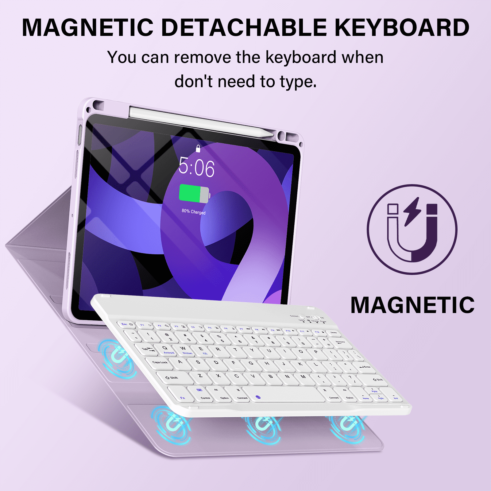 Kenke Keyboard Case iPad Air 11 Inch M4/M3/M2 (2026/2025/2024), iPad Air 5/4th Gen (2022/2020) 10.9 Inch, Detachable Bluetooth Keyboard Rechargeable with Right Side Pencil Holder & Groove, Purple