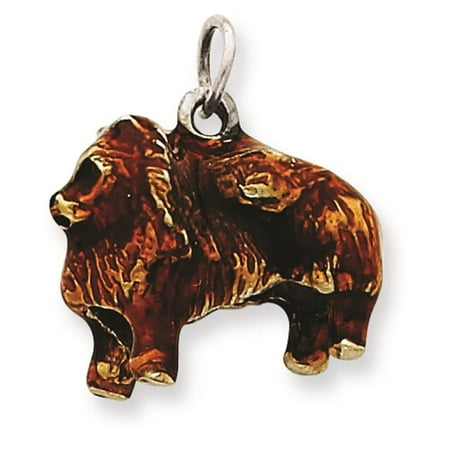 Silver 3-D Enameled Large Pomeranian Solid Charm Pendant