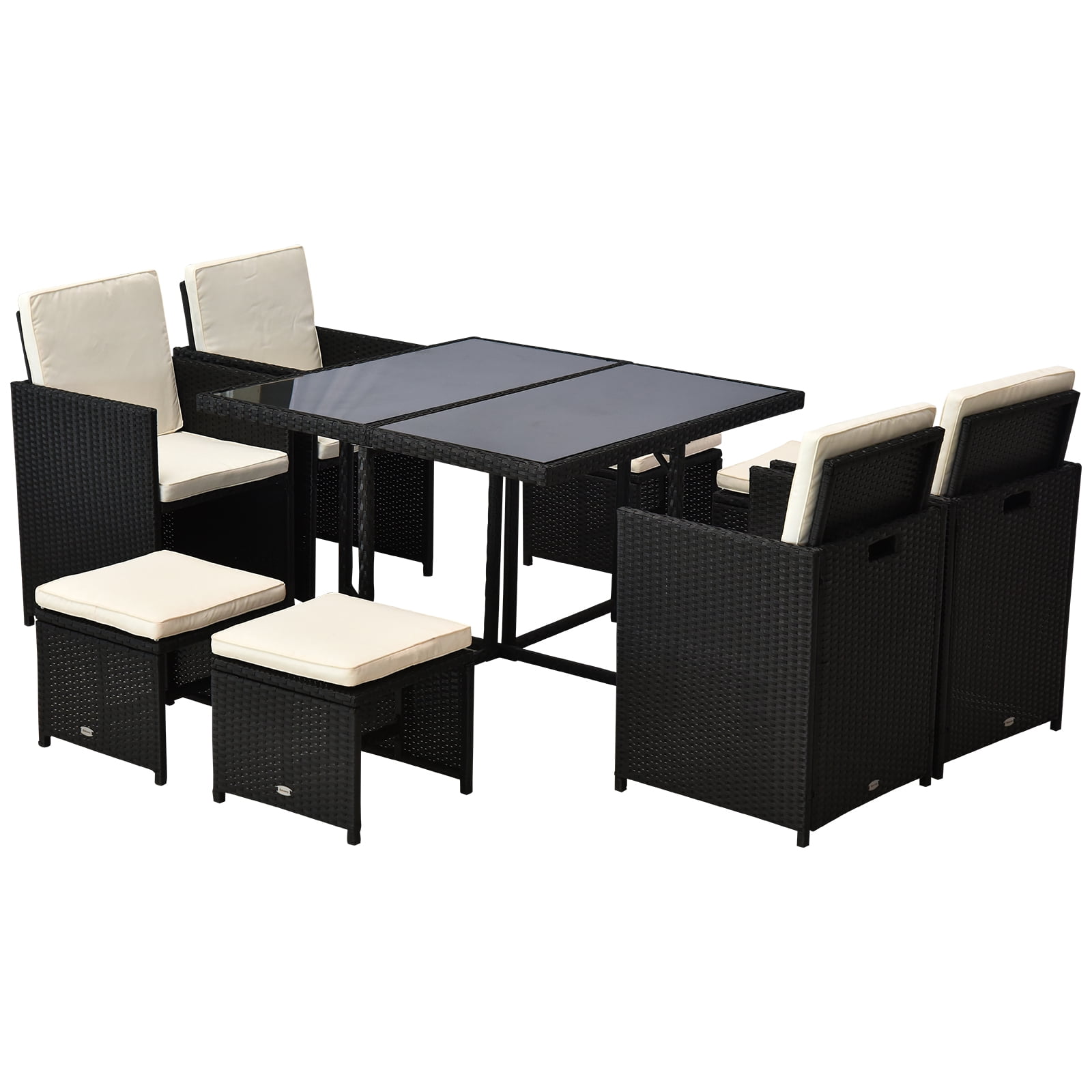 Outsunny 9 Piece Outdoor Rattan Wicker Dining Table And Chairs Furniture Set Walmart Com Walmart Com
