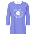 thumbnail image 3 of EHTMSAK Womens T-Shirts Cotton 3/4 Sleeves Sunflowers Printed Solid Color Elbow Length Round Neck Blouses Casual Plus Size Shirts Fashion Loose Fit 2024 Trendy Tee Tops Purple XL, 3 of 4