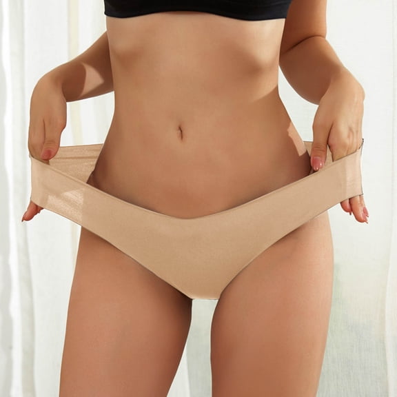 Liuchenyi Underwear for Women Under $5 Womens Underwear Seamless V Shaped Belly Support Breathable Low Waist Panties Beige S