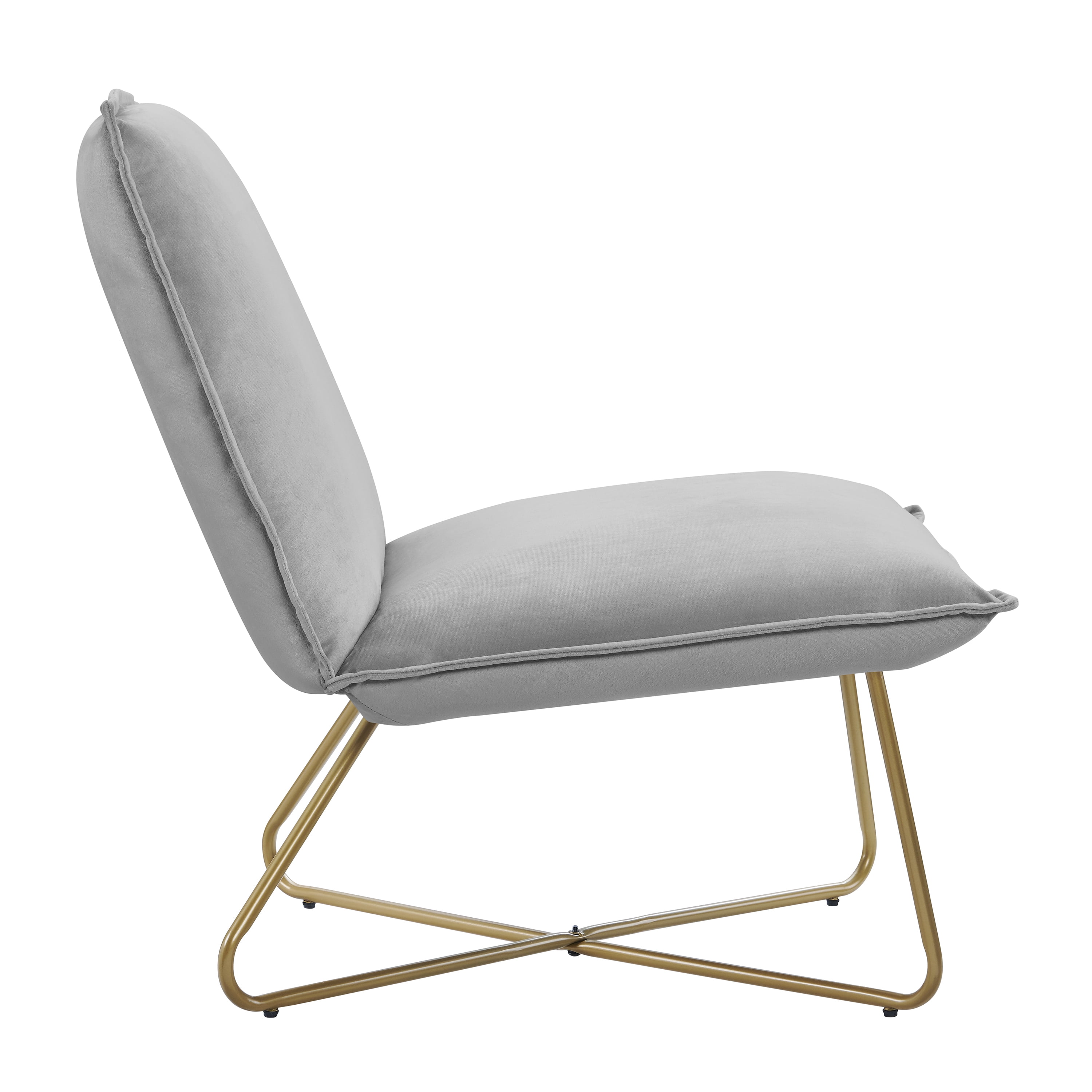 Linon Kinard Pillow Accent Chair with Gold Metal Legs, Gray Velvet