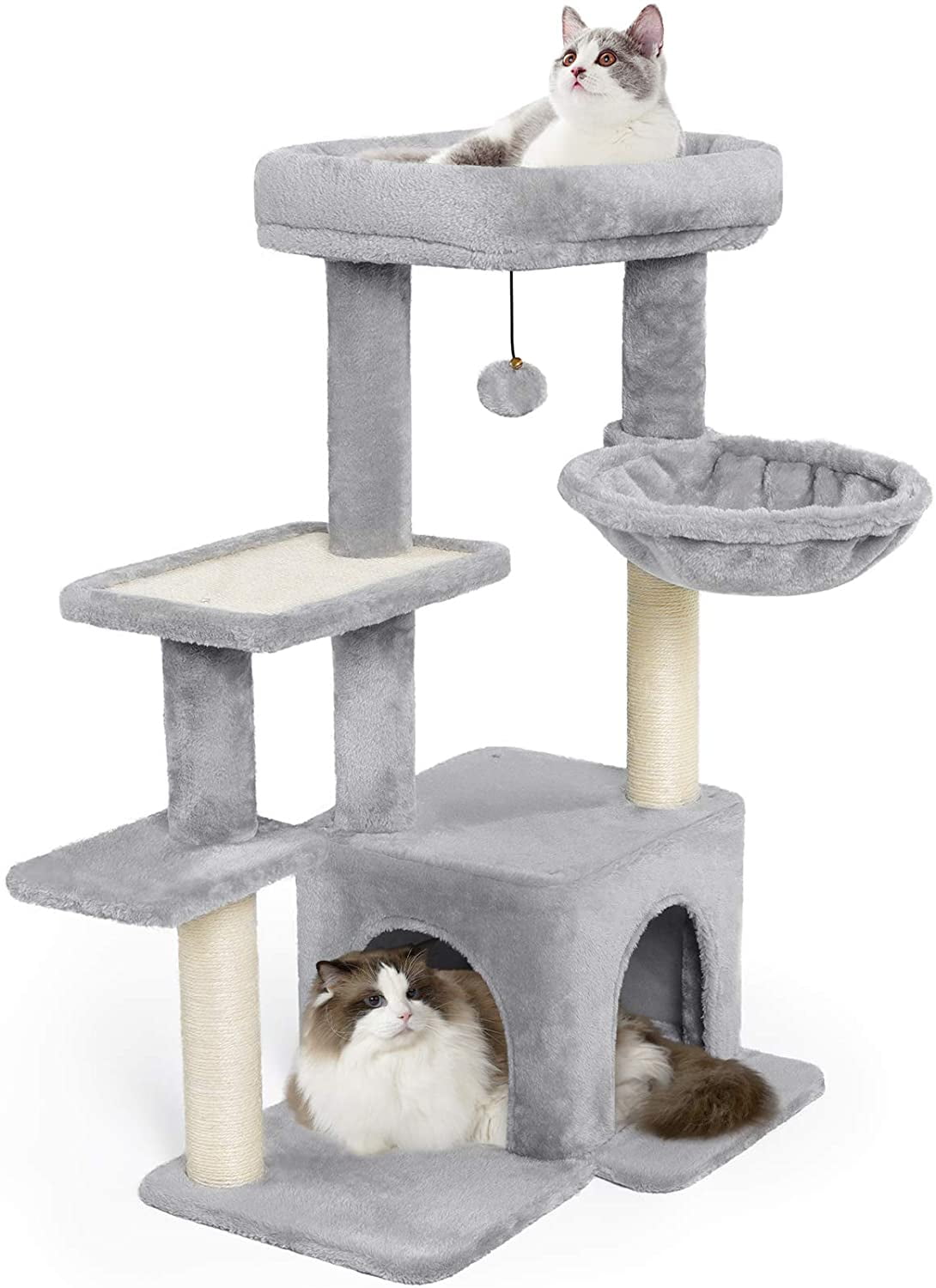 35.4 Multi-Level Cat Tree Cat Tower with Scratching Board Basket and Cat Condo Top Perch CATROMANCE Cat Tree Cat Activity Tree with Sisal-Covered Posts Cat Play House for Indoor Cats Kittens 