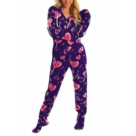 

New Trendy Fashion In Home Printed Long Sleeve Hooded One Piece Jumpsuit Undies Plus Size Loose Casual Pajamas Set Sleepwear Set Nightgowns