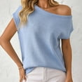 thumbnail image 4 of Zedker Womens Off One Shoulder Sweater Short Sleeve Casual Loose Knit Trendy Tops,Plus Size Light Blue L, 4 of 8