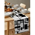 thumbnail image 6 of Table Runner Dresser Scarves 70 Inch Long, Minimalist Square Stripe Linen Dining Table Runners Black Grey Rectangle on White Tabletop Scarf for Wedding Holiday Party Kitchen, 6 of 7