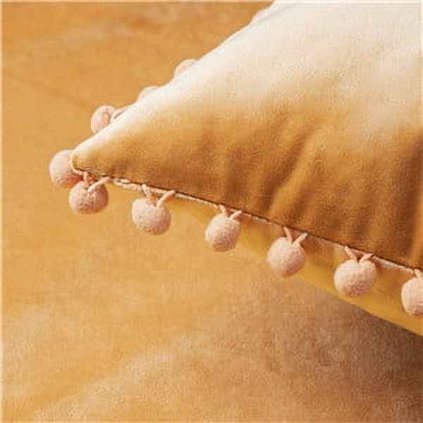 Phantoscope Velvet Series Pom Pom Square Decorative Throw Pillow, 18" x 18", Orange, 1 Pack