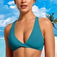 thumbnail image 2 of Duoif Bikini Top Womens Butterluxe Front Sports Bra Deep V Neck Crop Top Strappy Back Bra with Nipple Bra Swimsuit Tops for Women Navy M, 2 of 5