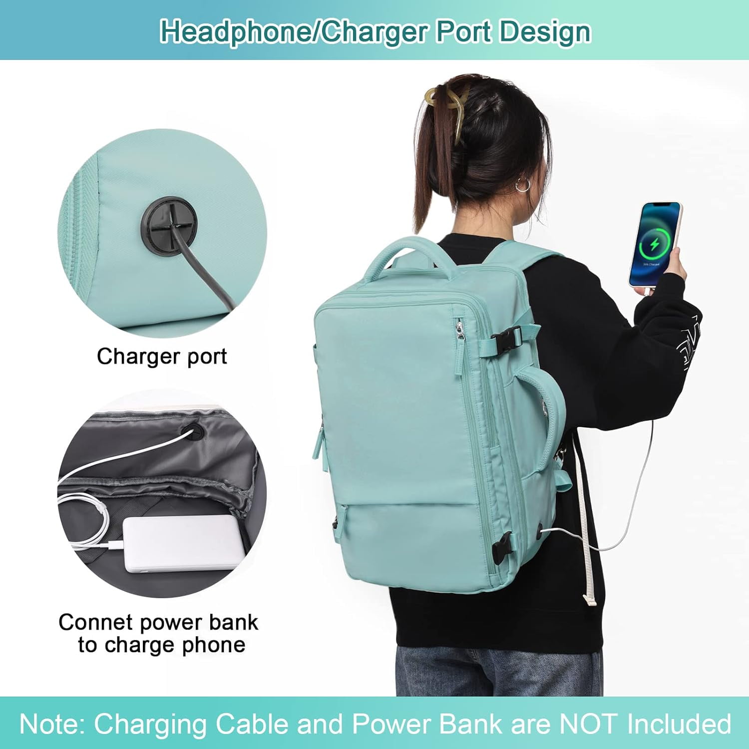 Lochas Large Travel Backpack Carry On Backpack,Hiking Backpack Waterproof Outdoor Sports Rucksack Multi-pocket Daypack School Bag Bookbag for Men Women,Light Blue Green