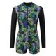 thumbnail image 1 of Gibobby Bañador de una pieza Traje de baño con estampado de hojas para mujer, traje de baño deportivo de manga larga con sarpullido, línea de contraste(Negro,XL), 1 of 5