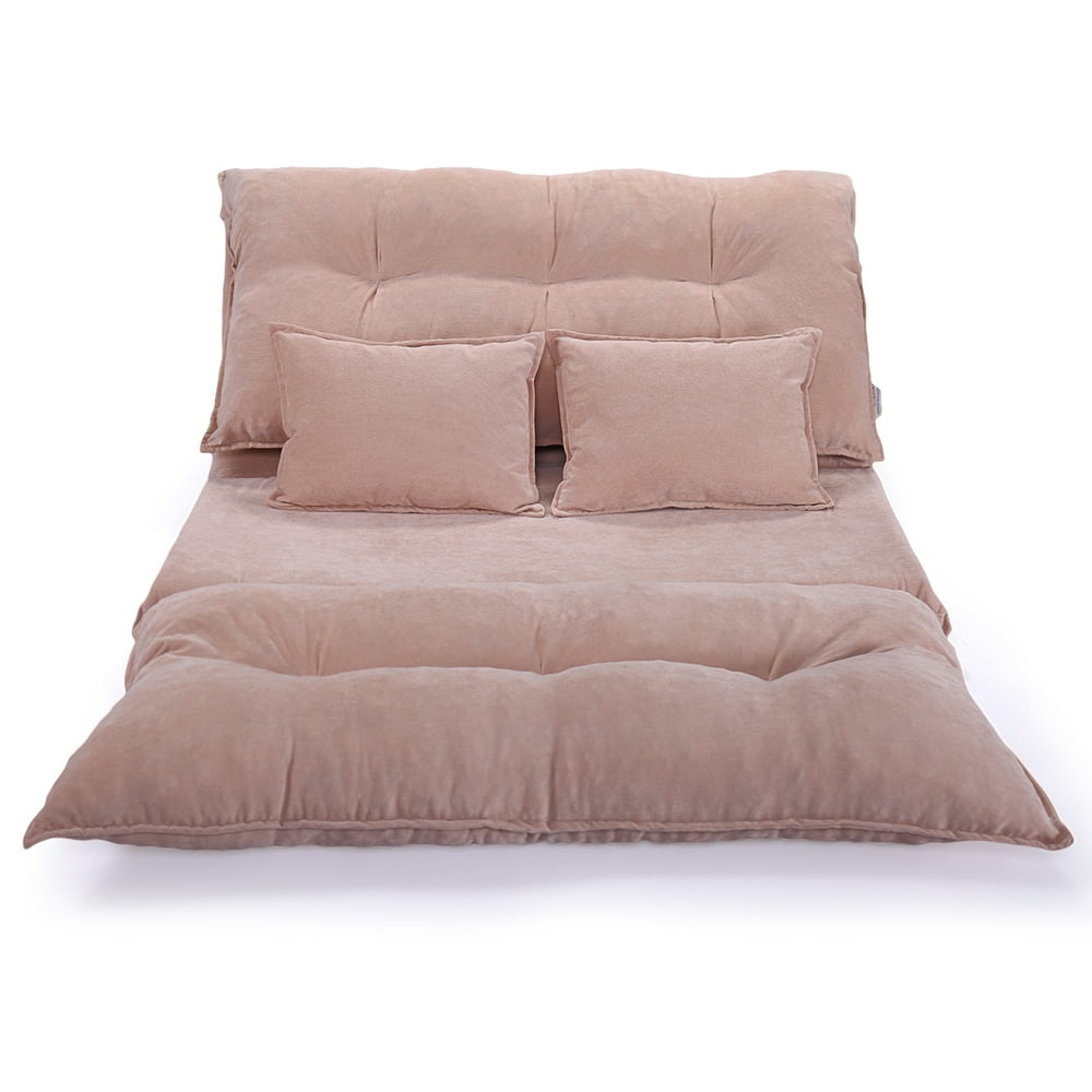 Topcobe Folding Soft Corduroy Floor Sofa Bed with Pillows, Lazy Lounge